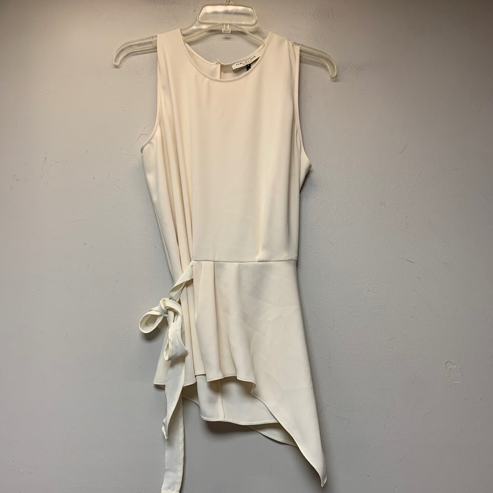 Halston Heritage Peplum Top Womens 6 Ivory Excellent Asymmetrical KDN011337T